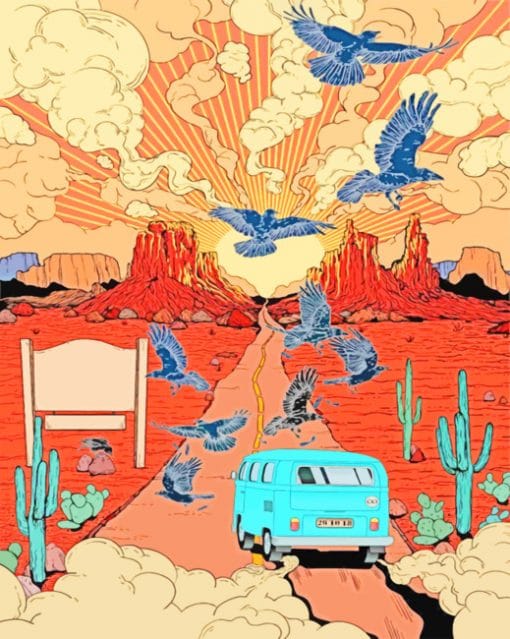 Car In Desert Illustration paint by numbers