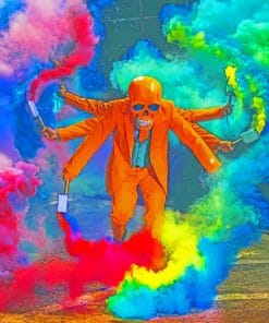 Skeleton With Colorful Smoke Bomb paint by numbers
