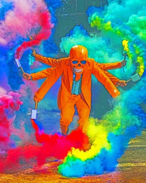 Skeleton With Colorful Smoke Bomb paint by numbers