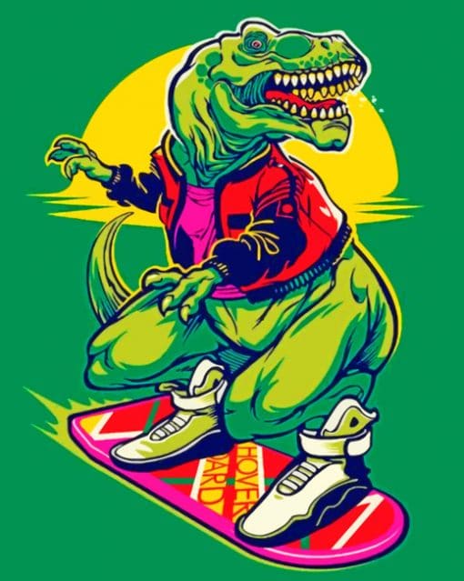 Dinosaur On Skate Board paint by numbers