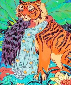 Girl With Tiger Illustration paint by numbers