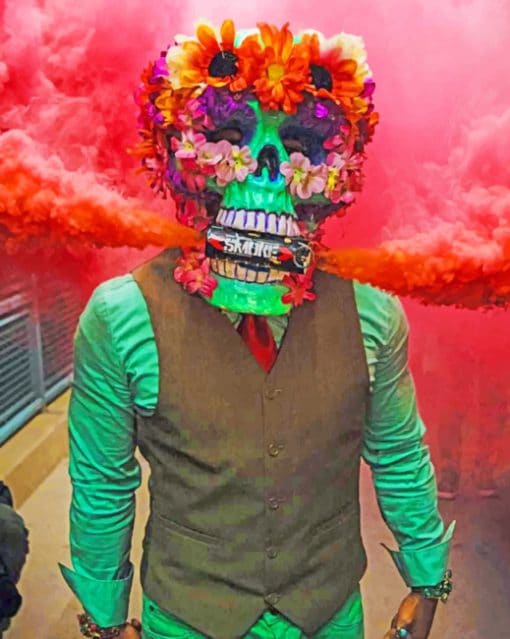 Skeleton With Red Smoke Bomb paint by numbers