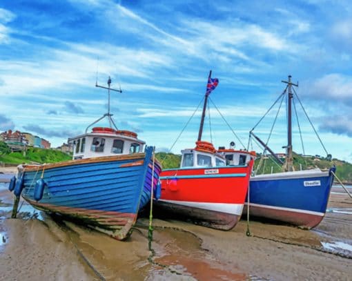 Red And Blue Boats Tenby Port paint by numbers