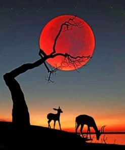 Red Moon With Deer Silhouette paint by numbers