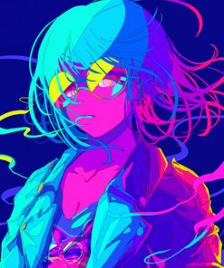 Retrowave Anime Girl paint By Numbers