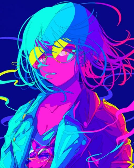 Retrowave Anime Girl paint By Numbers