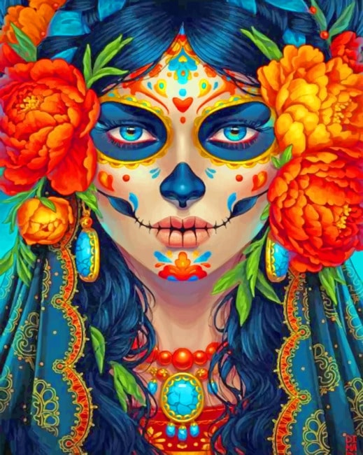 Skull Girl With Flowers paint by numbers