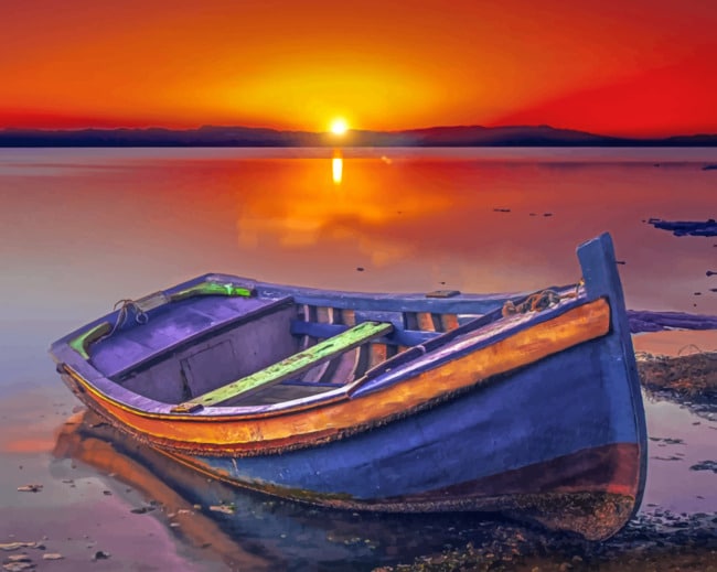 Beach Boat Sunset paint by numbers