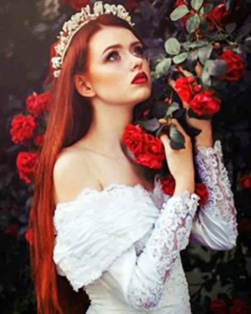 Aesthetic Lady With Red Roses paint by numbers