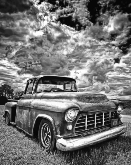 Black And White Old Chevy paint By Numbers