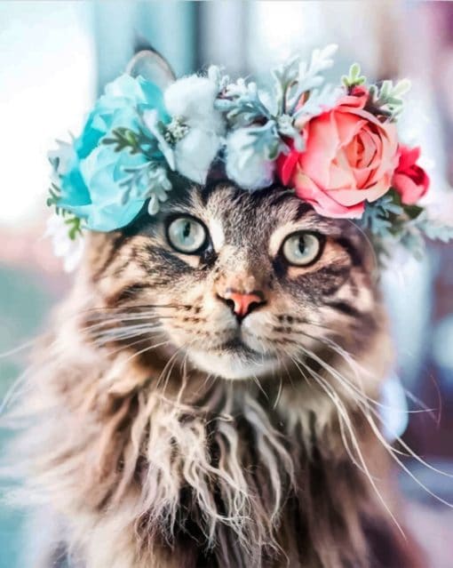 Cat In Flower Crown paint By Numbers