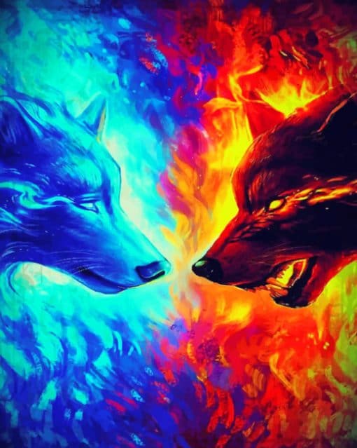 Fire And Ice Wolves paint By Numbers