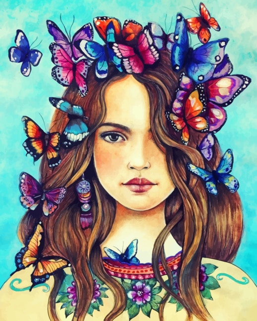Girl With Butterflies paint By Numbers