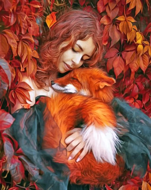 Girl With Red Fox paint BY numbers