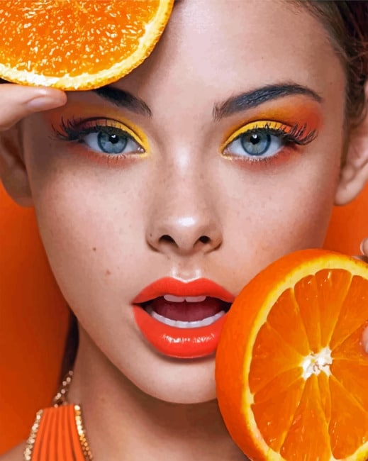 Pose With Orange Fruit paint By Numbers