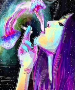 Trippy Cartoon Girl Smoking paint By Numbers