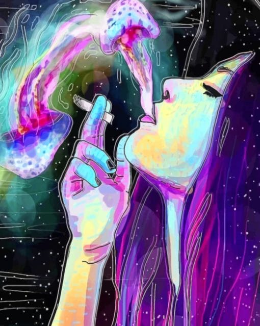 Trippy Cartoon Girl Smoking paint By Numbers