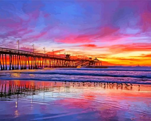 Imperial-Beach-California-pier-sunset-paint-by-number
