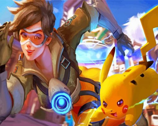 Lena Oxton And Pikachu paint by numbers