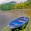 blue-Wooden-Canoe-in-Lake-paint-by-number