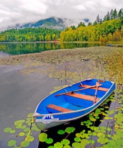 blue-Wooden-Canoe-in-Lake-paint-by-number