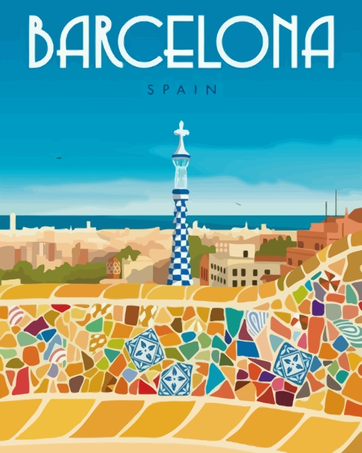 Barcelona Spain Travel Poster paint by numbers