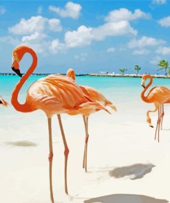 Flamingos By Beach Paint by numbers
