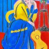 Girl in Yellow and Blue with Guitar Paint By Numbers