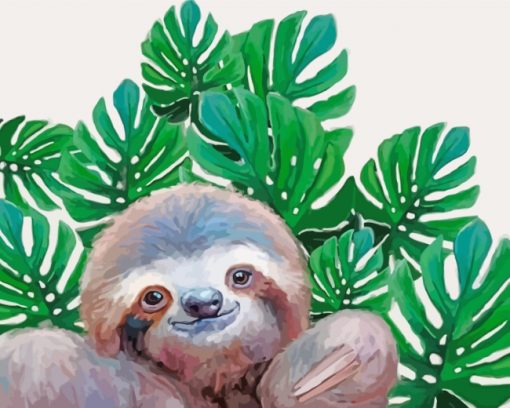 Sloth With Leaves Paint by numbers
