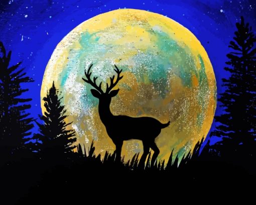 Stag Silhouette Moonlight paint by numbers