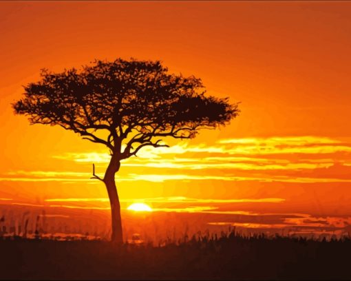 Sunrise Tree Silhouette paint by numbers