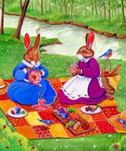 Bunnies In Picnic paint by numbers