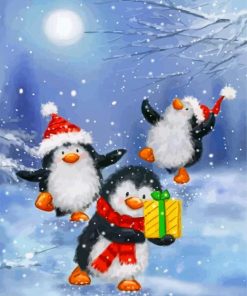 Penguins Celebrating Xmas paint by numbers