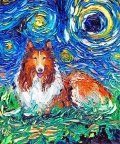 Collie Dog Starry Night paint by numbers