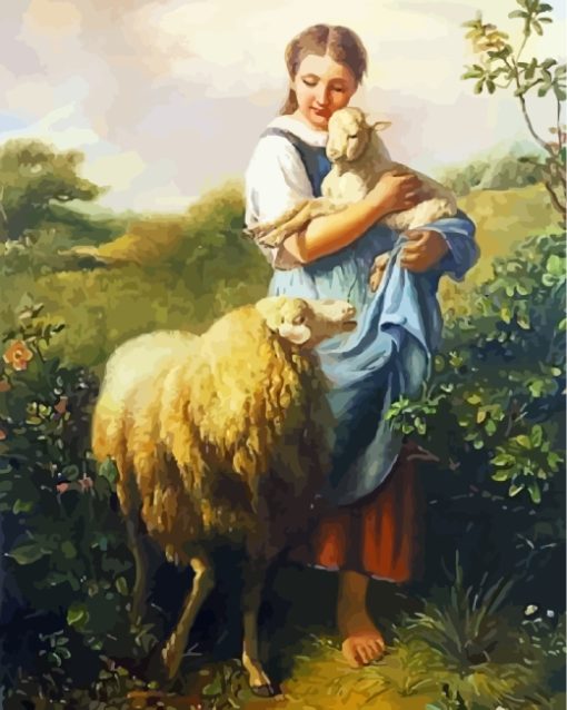 Girl With Sheep paint by numbers