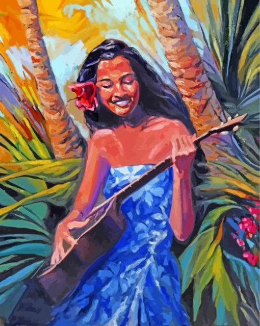 Hawaiian Lady Playing Guitar paint by numbers