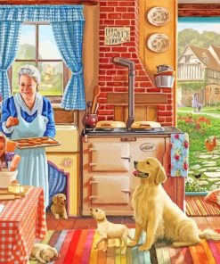 Kids And Grandma In Kitchen paint by numbers