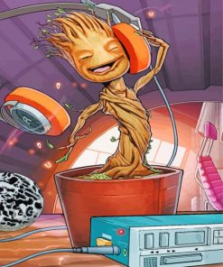 Baby Groot Listening To Music paint by numbers