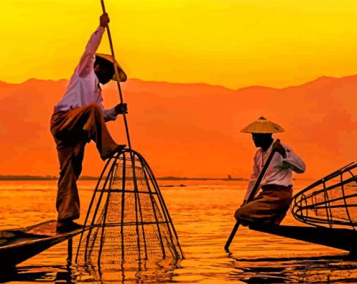 Inle Lake Fishing Myanmar paint by numbers