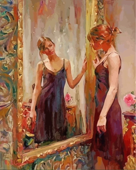 Little Girl Looking To Mirror - Paint By Number - Painting By Numbers