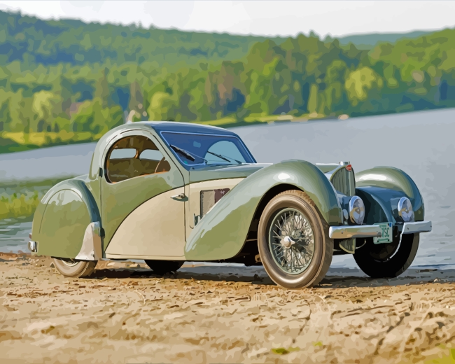 Green Vintage Bugatti - Paint By Number - Painting By Numbers