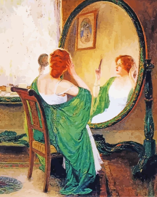 Lady Looking To Mirror - Paint By Number - Painting By Numbers