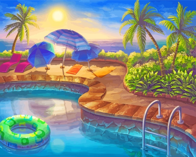 Sunset Swimming Pool paint by numbers