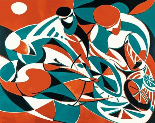 Abstract Cyclists paint by numbers