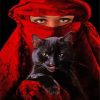 Aesthetic Arab Woman And Black Cat paint by numbers