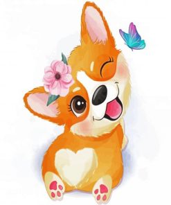 Corgi And Butterfly paint by numbers