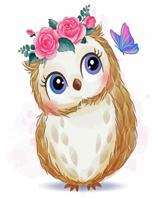 Adorable Owl And Butterfly paint by numbers