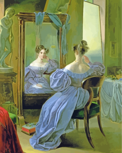 Lady In Front Of A Mirror - Paint By Number - Painting By Numbers