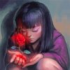 Sad Girl With Red Rose paint by numbers