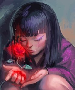 Sad Girl With Red Rose paint by numbers